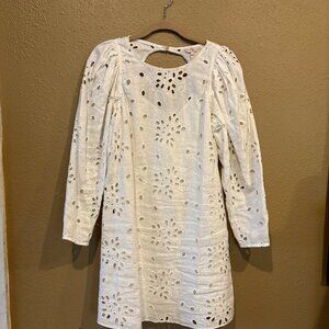 Rebecca Taylor White Eyelet Embroidered Puff Sleeve Dress | Size 10